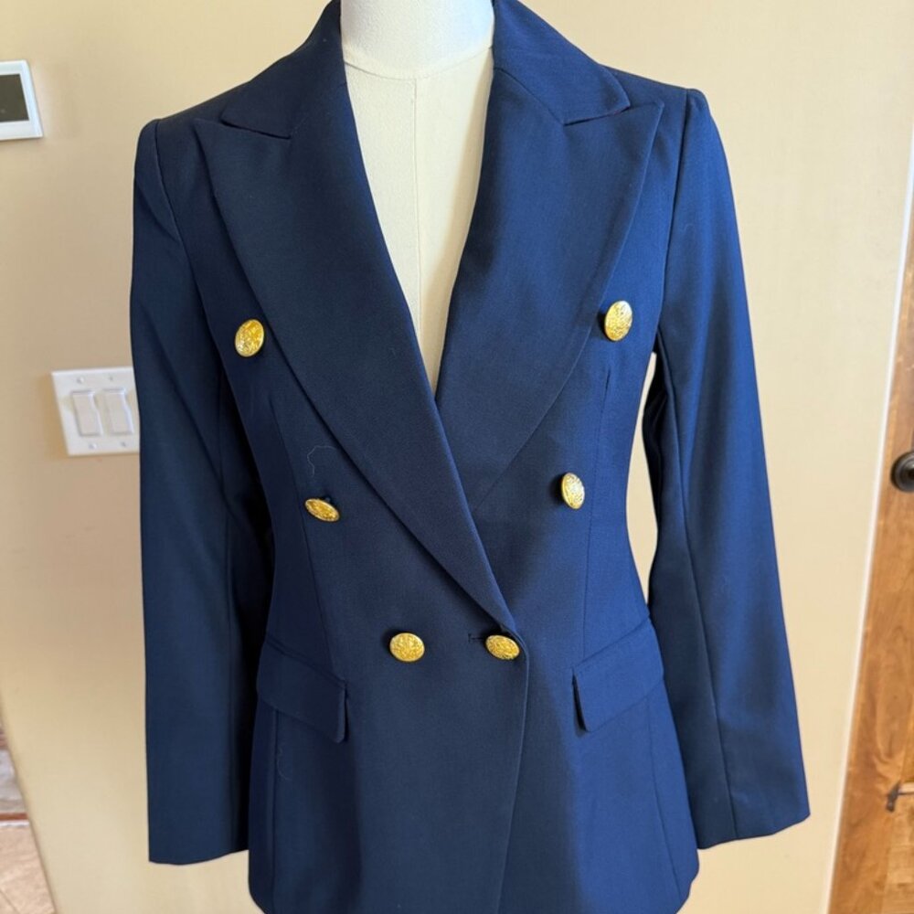 Banana Republic Navy Double Breasted Captain Blazer, Size 2